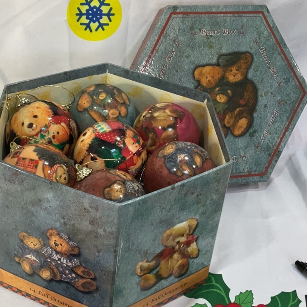 Teddy Bear 14 holiday ball ornaments 1990’s